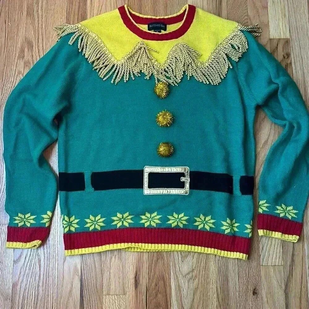 Blizzard Bay Ugly Christmas Holiday Sweater Elf Medium Long Sleeve